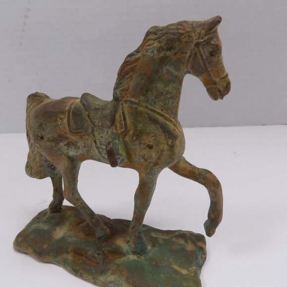 VTG CAST IRON HORSE SCULPTURE STATUE FIGURINE on Base 5x5 Solid Heavy - Picture 2 of 7